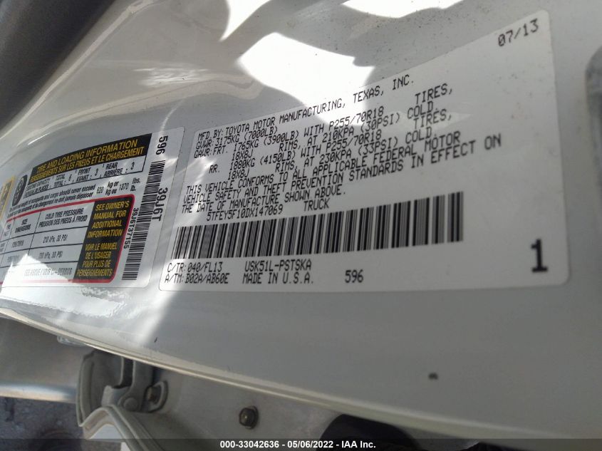 2013 TOYOTA TUNDRA 2WD TRUCK 5TFEY5F10DX147069
