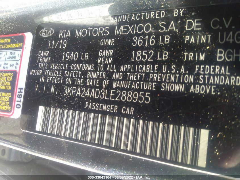 2020 KIA RIO S 3KPA24AD3LE288955