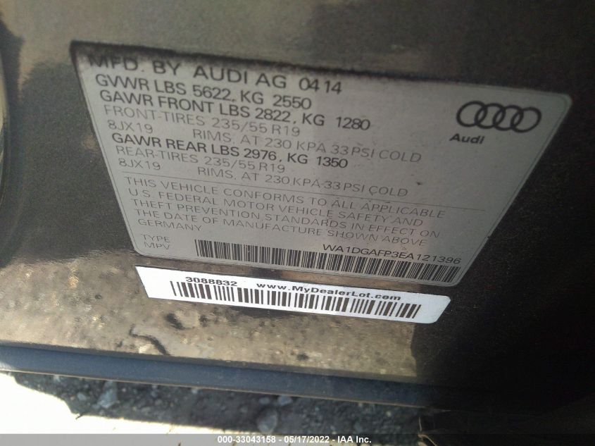 2014 AUDI Q5 PREMIUM PLUS WA1DGAFP3EA121396