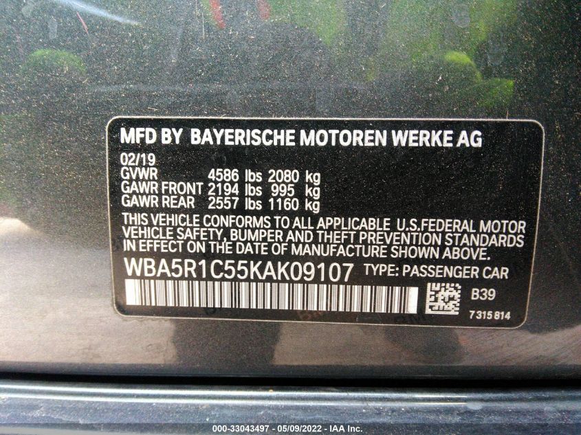 2019 BMW 3 SERIES 330I WBA5R1C55KAK09107