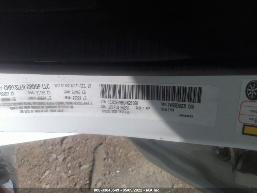 2013 DODGE AVENGER SE 1C3CDZAB8DN621988