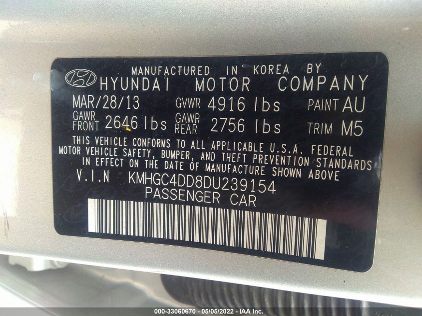 2013 HYUNDAI GENESIS 3.8L KMHGC4DD8DU239154