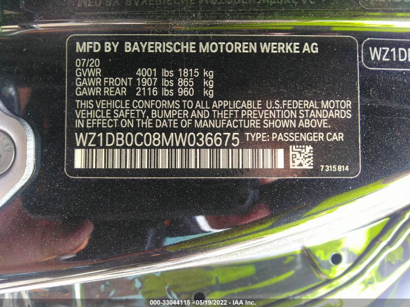 2021 TOYOTA GR SUPRA 3.0/3.0 PREMIUM WZ1DB0C08MW036675