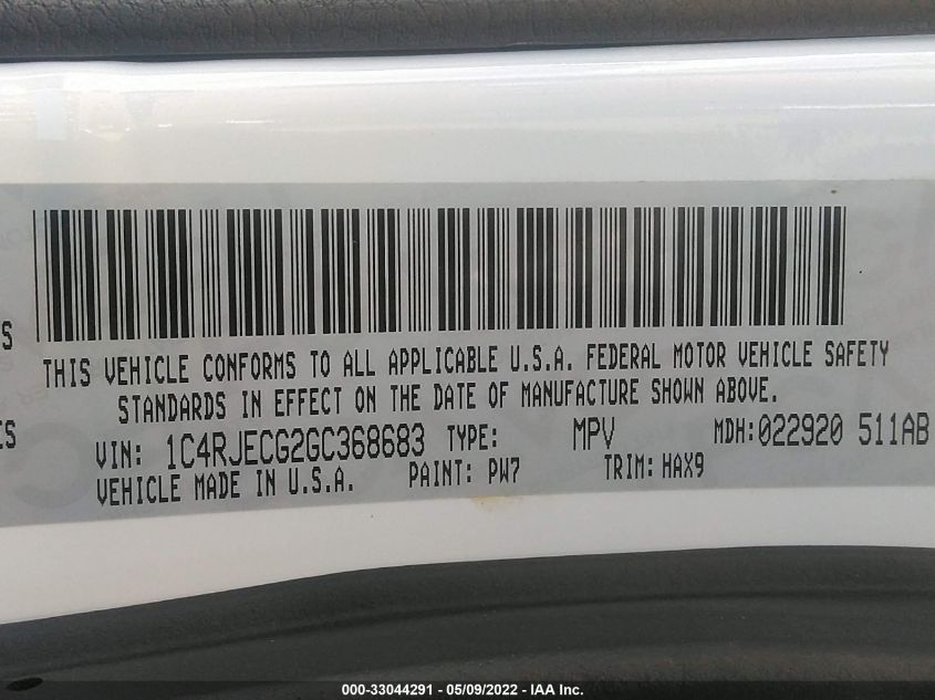 2016 JEEP GRAND CHEROKEE HIGH ALTITUDE 1C4RJECG2GC368683