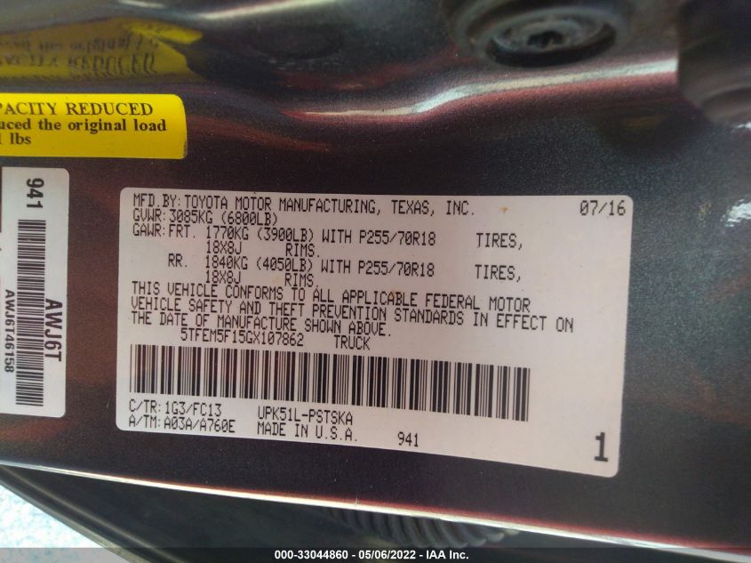 2016 TOYOTA TUNDRA 2WD TRUCK SR5 5TFEM5F15GX107862