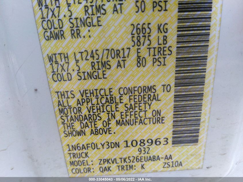 2013 NISSAN NV SV 1N6AF0LY3DN108963