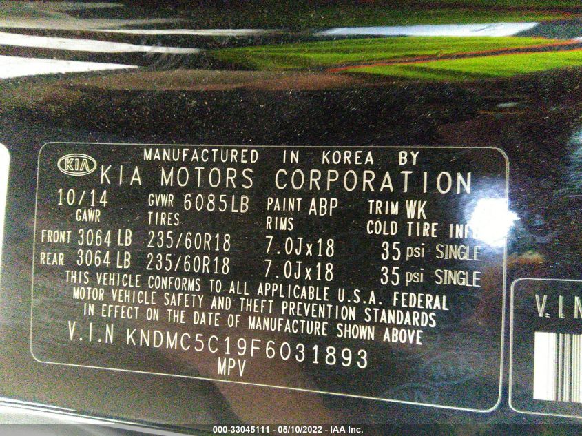 2015 KIA SEDONA SX KNDMC5C19F6031893