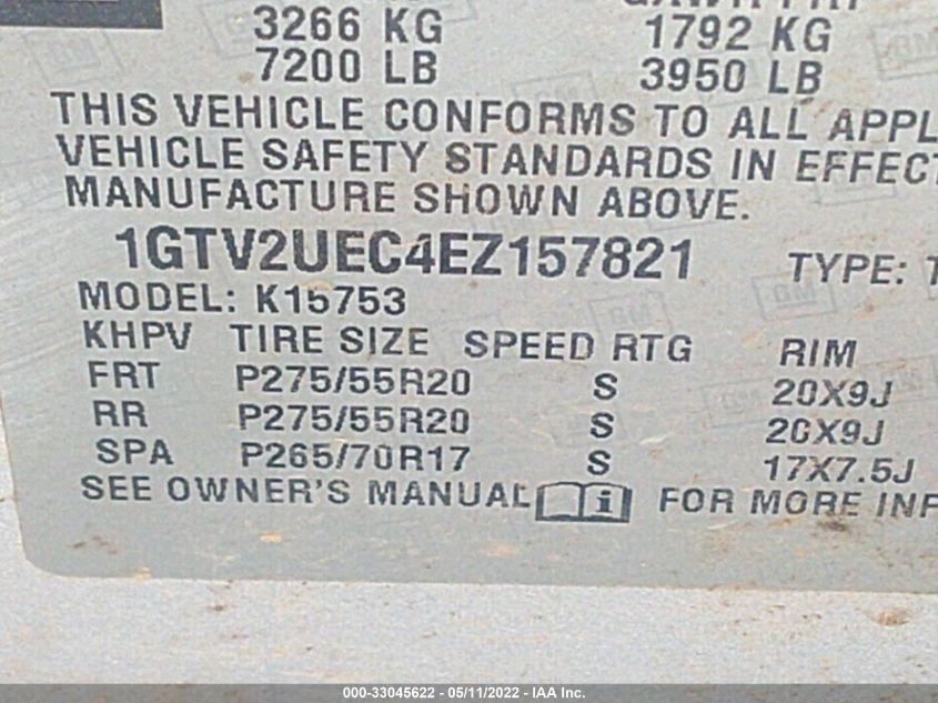 2014 GMC SIERRA 1500 SLE 1GTV2UEC4EZ157821