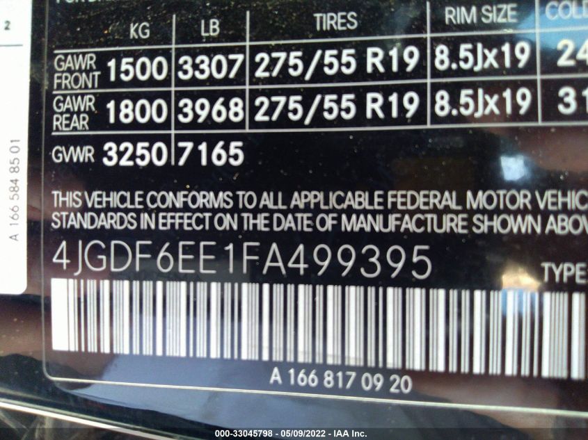 2015 MERCEDES-BENZ GL-CLASS GL 450 4JGDF6EE1FA499395