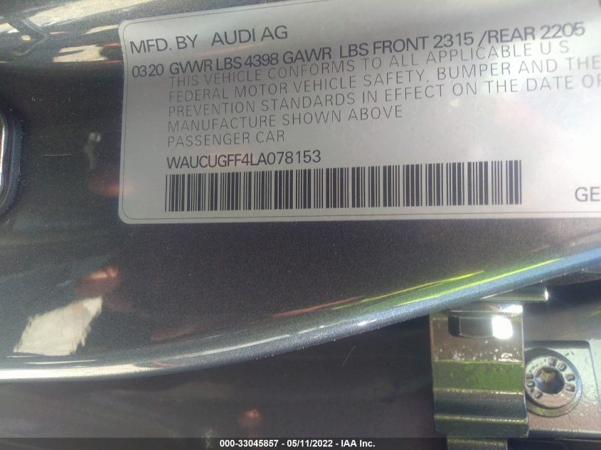 2020 AUDI A3 SEDAN PREMIUM PLUS WAUCUGFF4LA078153