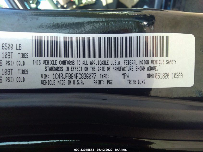 2015 JEEP GRAND CHEROKEE LIMITED 1C4RJFBG4FC836077