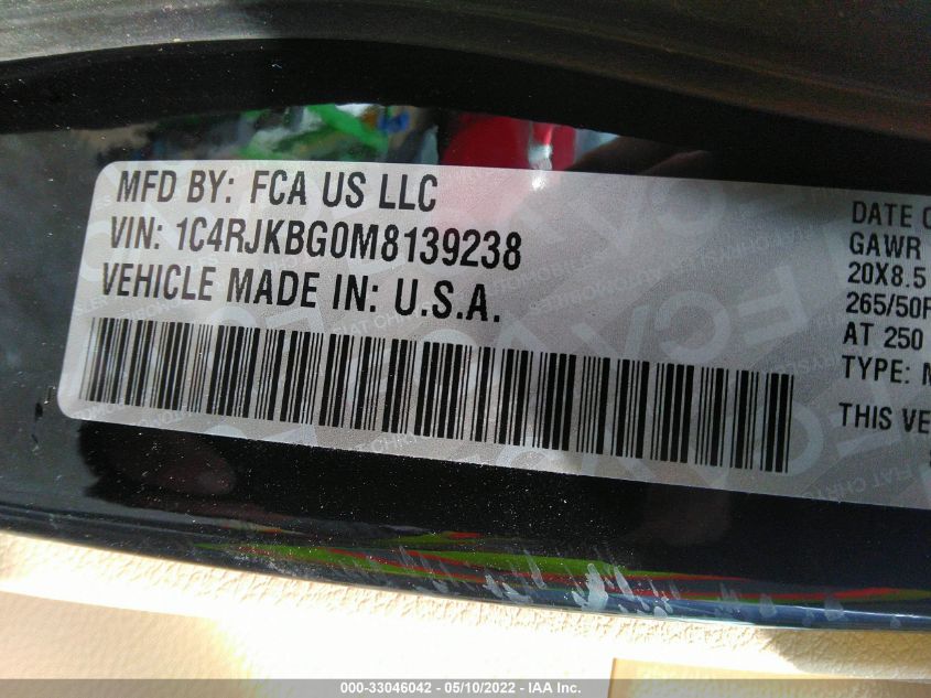 2021 JEEP GRAND CHEROKEE L LIMITED 1C4RJKBG0M8139238