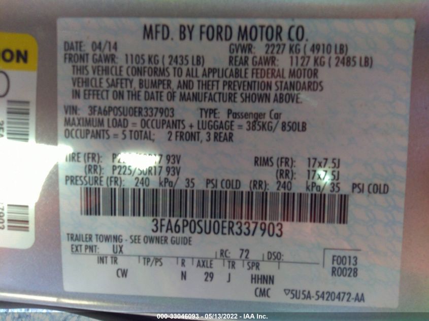 2014 FORD FUSION ENERGI TITANIUM 3FA6P0SU0ER337903
