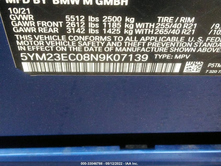 2022 BMW X4 M 5YM23EC08N9K07139