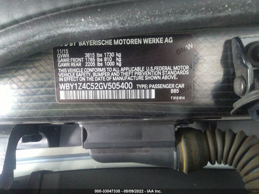 2016 BMW I3 WBY1Z4C52GV505400