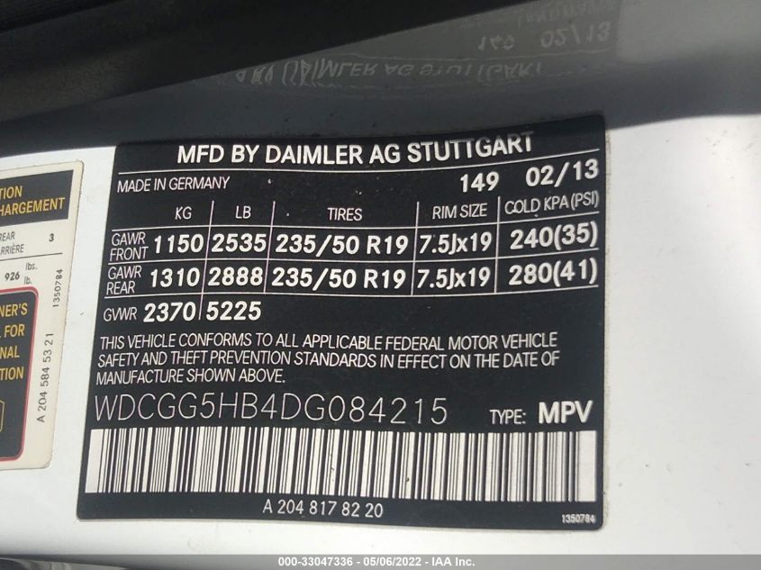 2013 MERCEDES-BENZ GLK-CLASS GLK 350 WDCGG5HB4DG084215