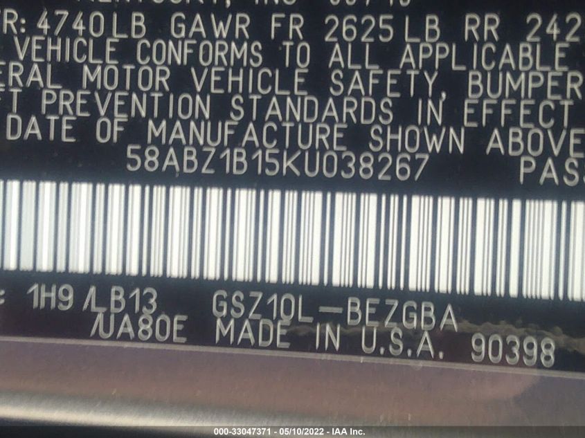 2019 LEXUS ES ES 350 58ABZ1B15KU038267