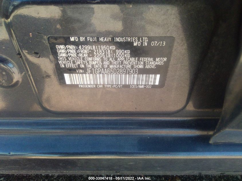 2013 SUBARU IMPREZA WAGON 2.0I JF1GPAA65D2897903