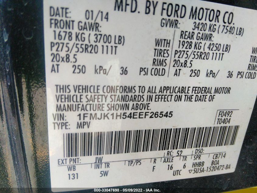 2014 FORD EXPEDITION EL XLT/KING RANCH 1FMJK1H54EEF26545