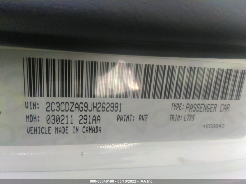 2018 DODGE CHALLENGER SXT 2C3CDZAG9JH262991