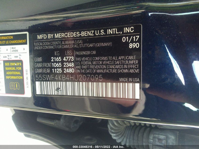 2017 MERCEDES-BENZ C-CLASS C 300 55SWF4KB4HU207095
