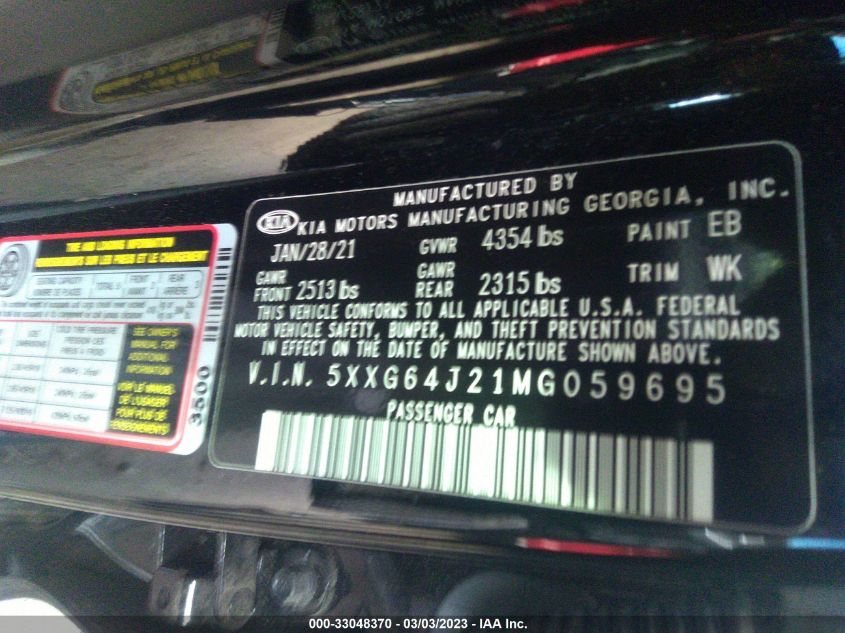 2021 KIA K5 GT-LINE - 5XXG64J21MG059695