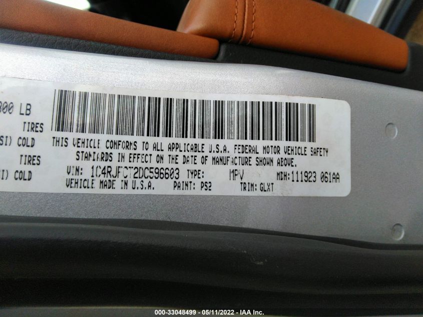 2013 JEEP GRAND CHEROKEE OVERLAND 1C4RJFCT2DC596603
