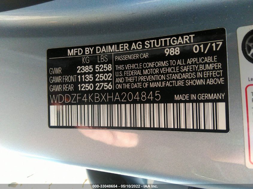 2017 MERCEDES-BENZ E-CLASS E 300 WDDZF4KBXHA204845
