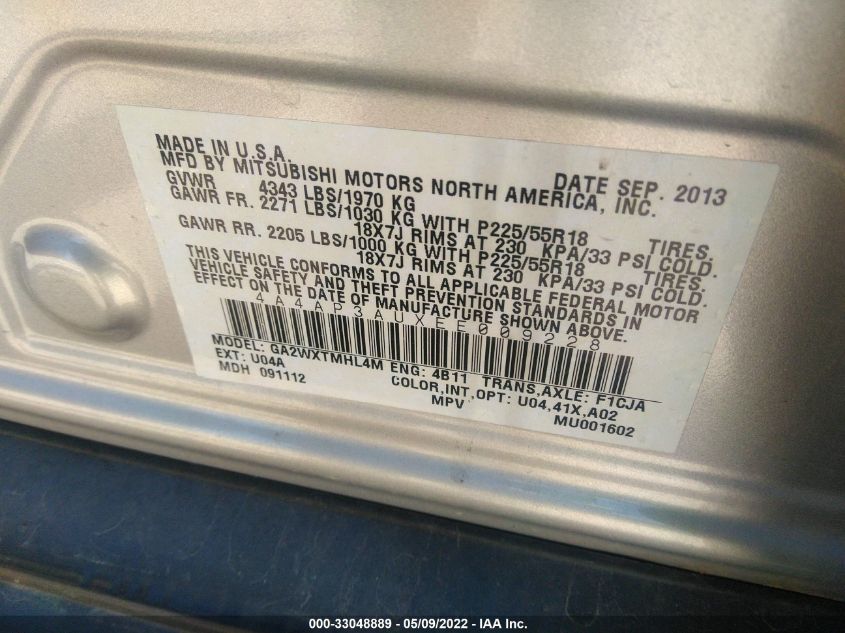 2014 MITSUBISHI OUTLANDER SPORT ES 4A4AP3AUXEE009228