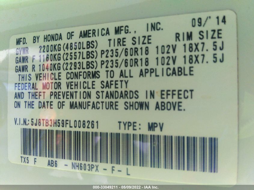 2015 ACURA RDX TECH PKG 5J8TB3H59FL008261
