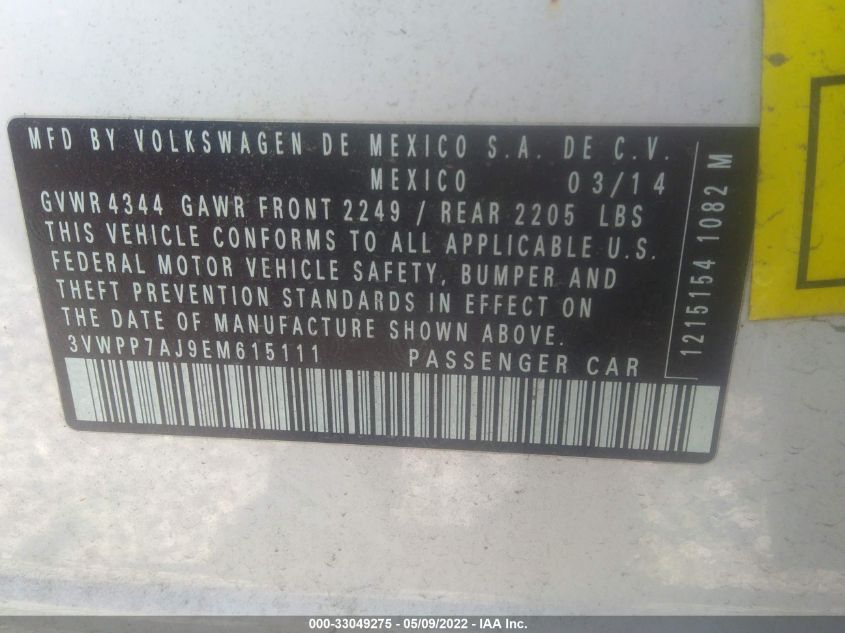 2014 VOLKSWAGEN JETTA SPORTWAGEN SE W/SUNROOF 3VWPP7AJ9EM615111