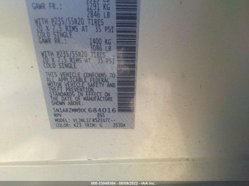 2013 NISSAN PATHFINDER PLATINUM 5N1AR2MM9DC684016