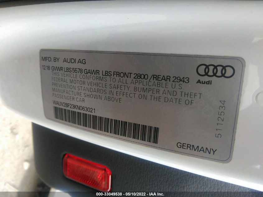 2019 AUDI A7 PRESTIGE WAUV2BF23KN063021