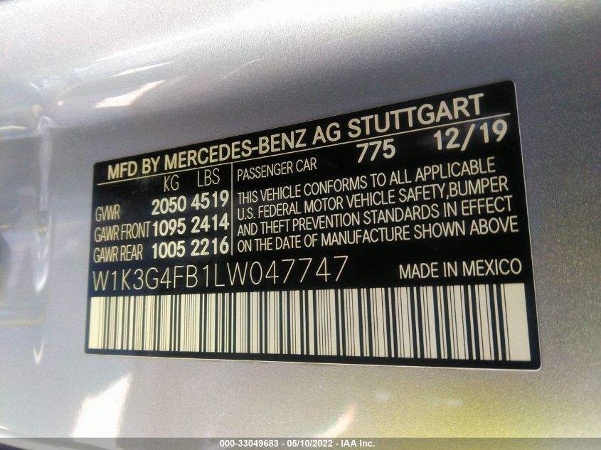 2020 MERCEDES-BENZ A-CLASS A 220 W1K3G4FB1LW047747