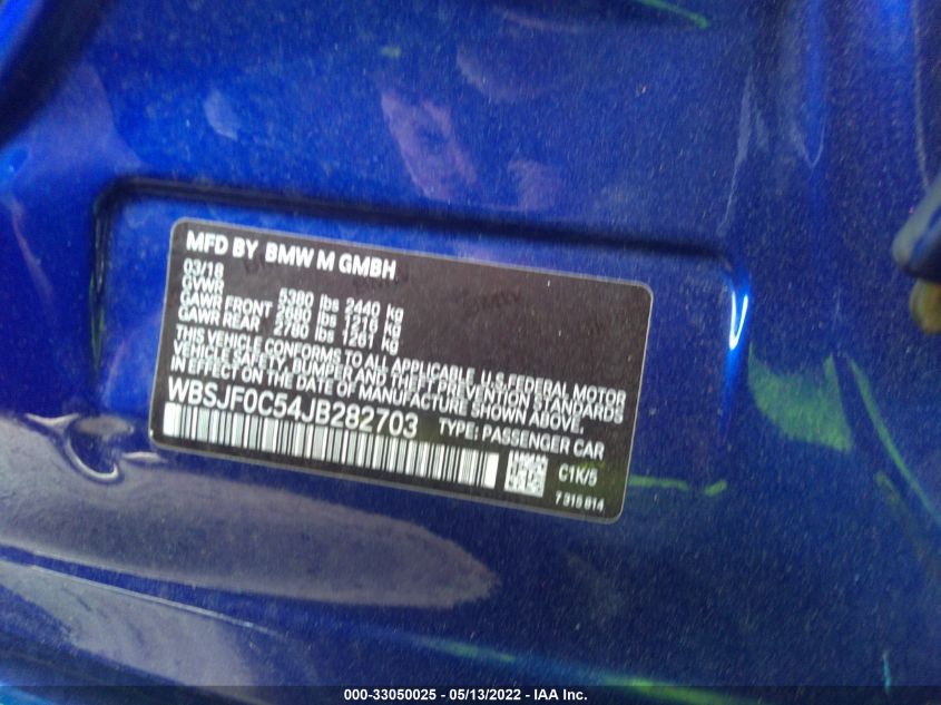 2018 BMW M5 WBSJF0C54JB282703