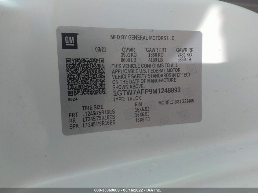 2021 GMC SAVANA CARGO VAN 1GTW7AFP9M1248893