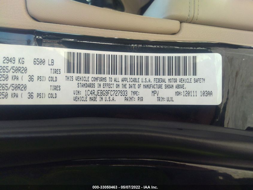 2015 JEEP GRAND CHEROKEE LIMITED 1C4RJEBG9FC727933