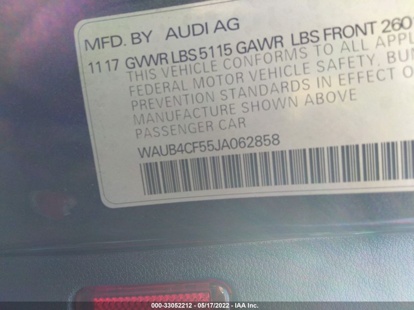 2018 AUDI S5 SPORTBACK PREMIUM PLUS WAUB4CF55JA062858