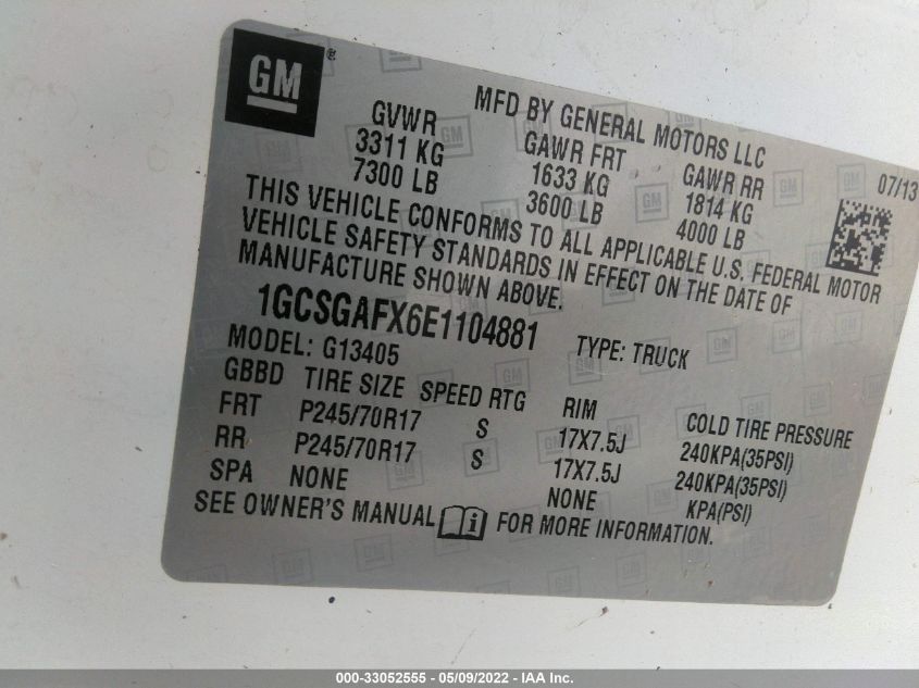 2014 CHEVROLET EXPRESS CARGO VAN 1GCSGAFX6E1104881