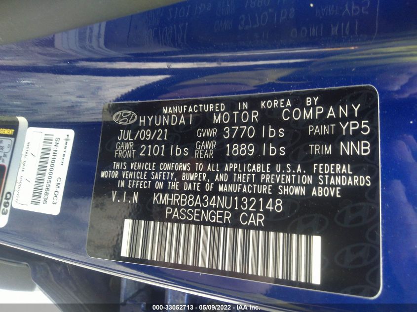 2022 HYUNDAI VENUE SE KMHRB8A34NU132148