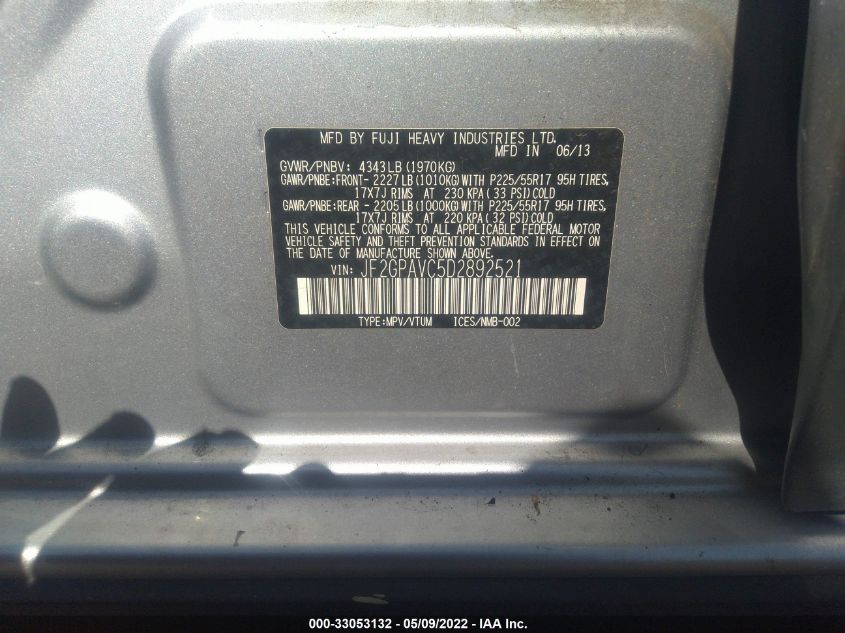 2013 SUBARU XV CROSSTREK PREMIUM JF2GPAVC5D2892521