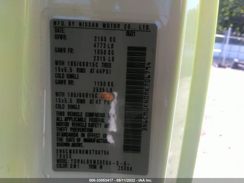 2021 NISSAN NV200 COMPACT CARGO SV 3N6CM0KN0MK706794