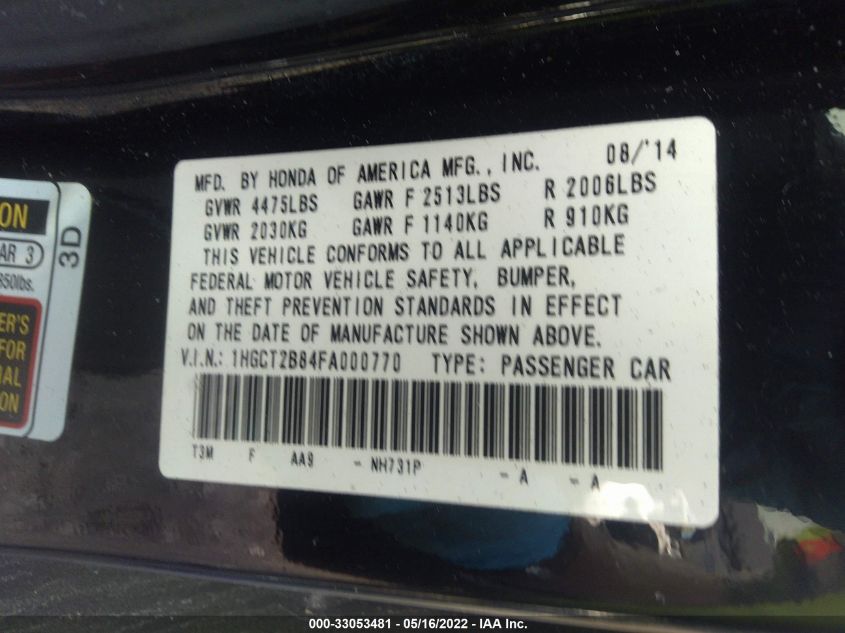 2015 HONDA ACCORD COUPE EX-L 1HGCT2B84FA000770