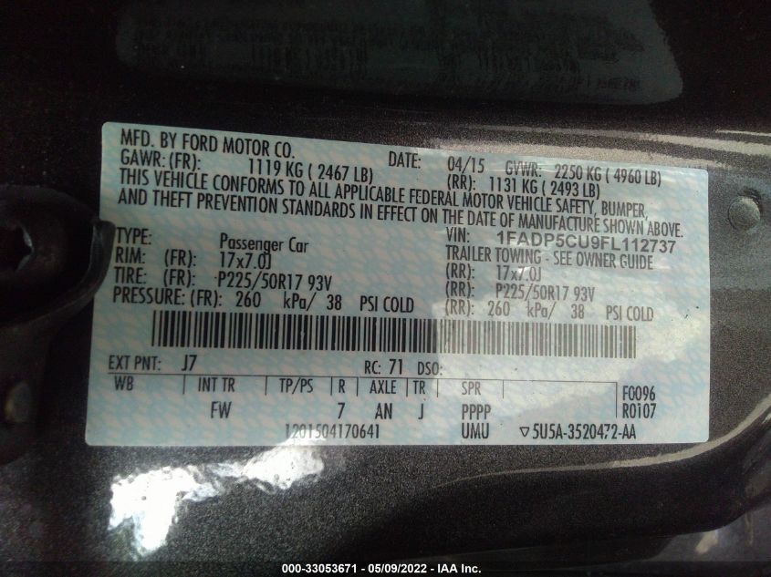 2015 FORD C-MAX ENERGI SEL 1FADP5CU9FL112737