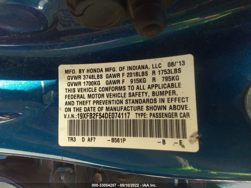 2013 HONDA CIVIC SDN LX 19XFB2F54DE074117