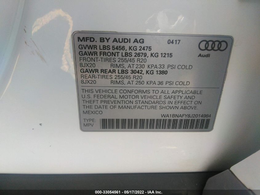 2018 AUDI Q5 PREMIUM PLUS WA1BNAFY8J2014984