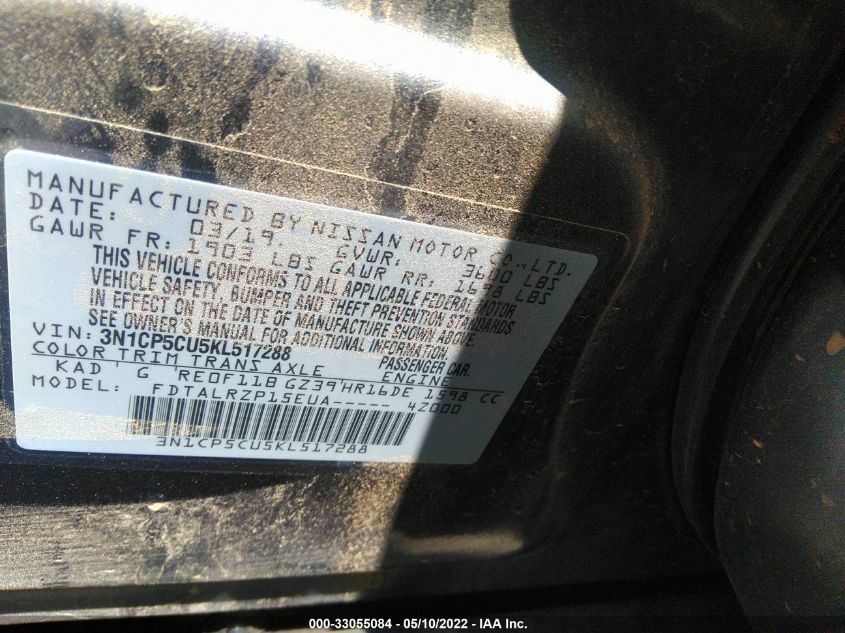 2019 NISSAN KICKS S 3N1CP5CU5KL517288