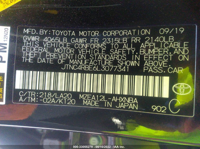 2020 TOYOTA COROLLA HATCHBACK XSE JTNC4RBE6L3077341