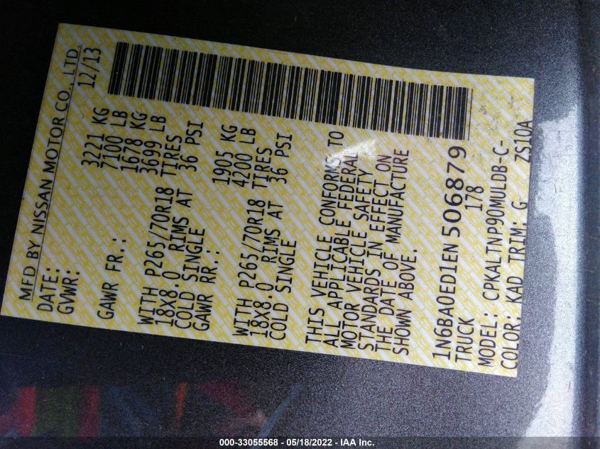 2014 NISSAN TITAN SV 1N6BA0ED1EN506879