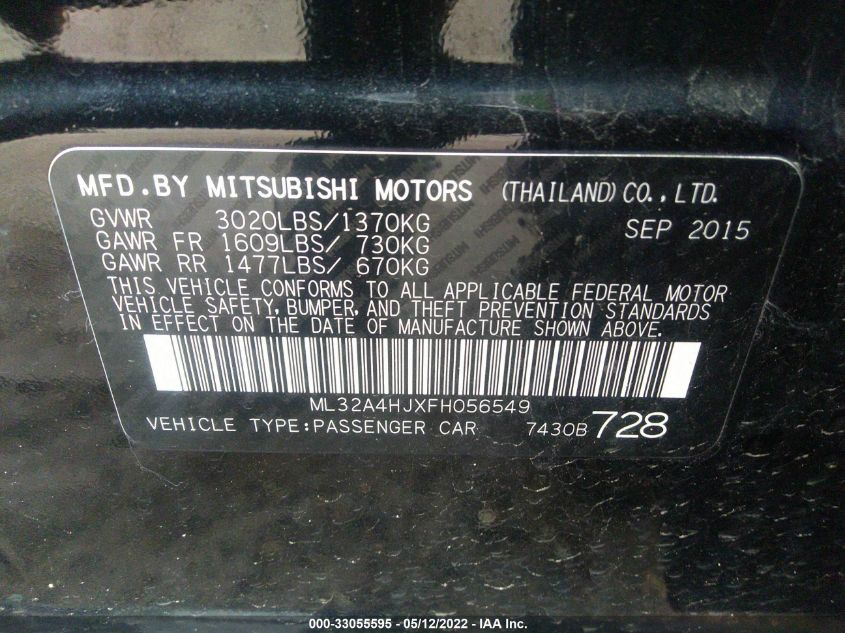 2015 MITSUBISHI MIRAGE ES/RF ML32A4HJXFH056549